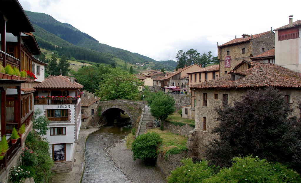 Stone bridge village in northern Spain